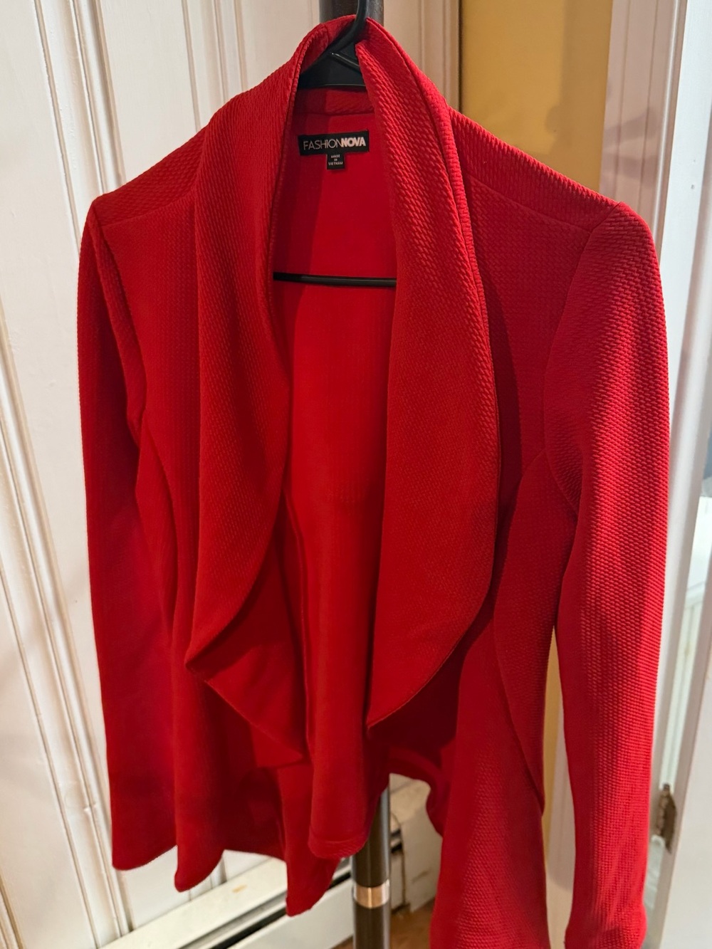 Fashion Nova Red Open Front Draped Cardigan